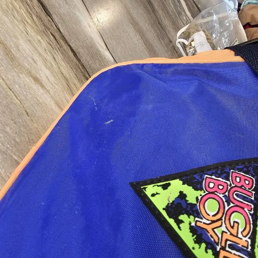 Vintage 90s Bugle Boy Duffle Gym Bag‎ Weekender Overnight Blue Orange Streetwear